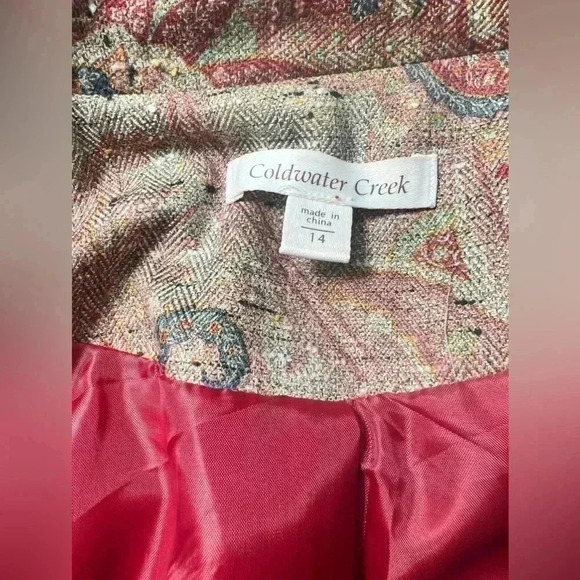 Coldwater Creek Jacket Button Up Mandarin Collar Retro Print Pockets Lined - Picture 8 of 9